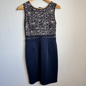 Enfocus Studio Women's Sleeveless Dress Blue 6 Knee Length Lace Bodice Formal